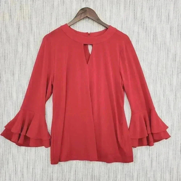 Carter Club Flare Sleeve Round neck Keyhole Red Top L - Picture 1 of 8